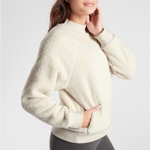 Athleta | Asana Sherpa Fleece Pullover Semi Cropped Off White Lounge Sweatshirt